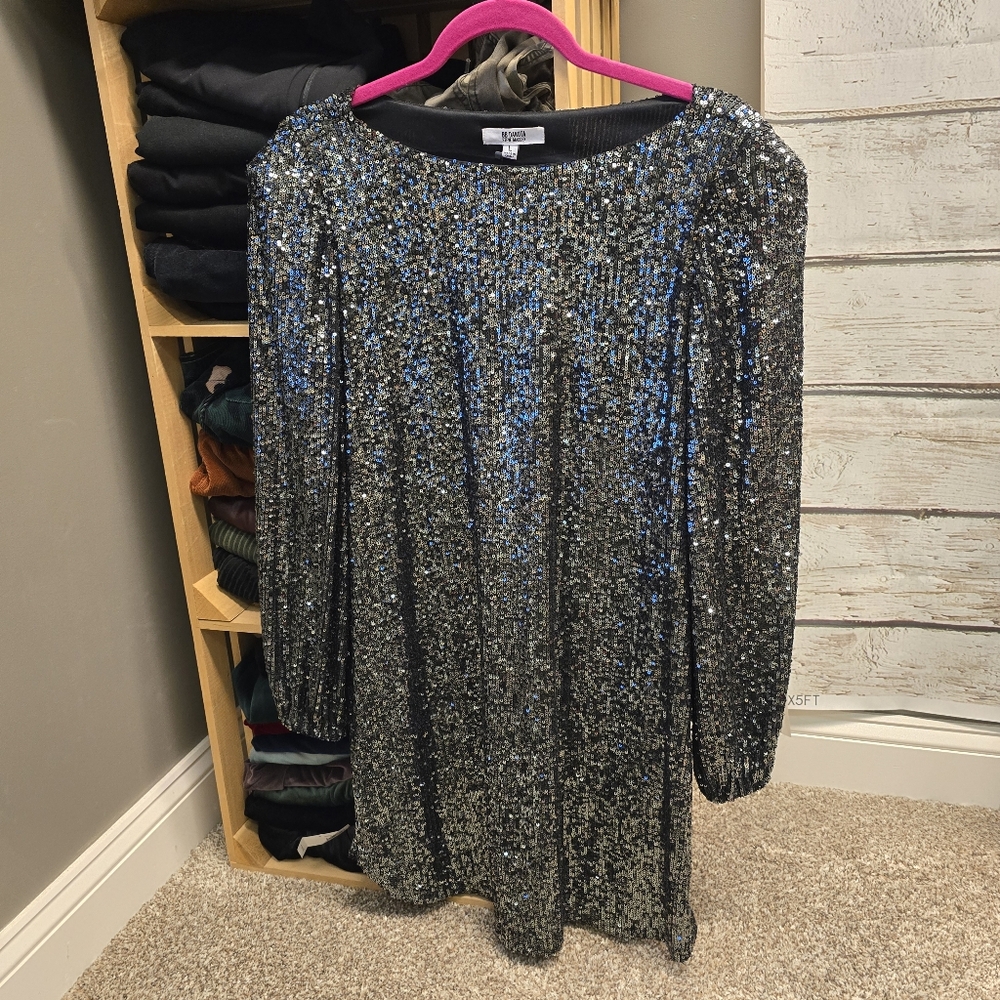 BB Dakota Steve Madden Womens Black Sequin Dress Large